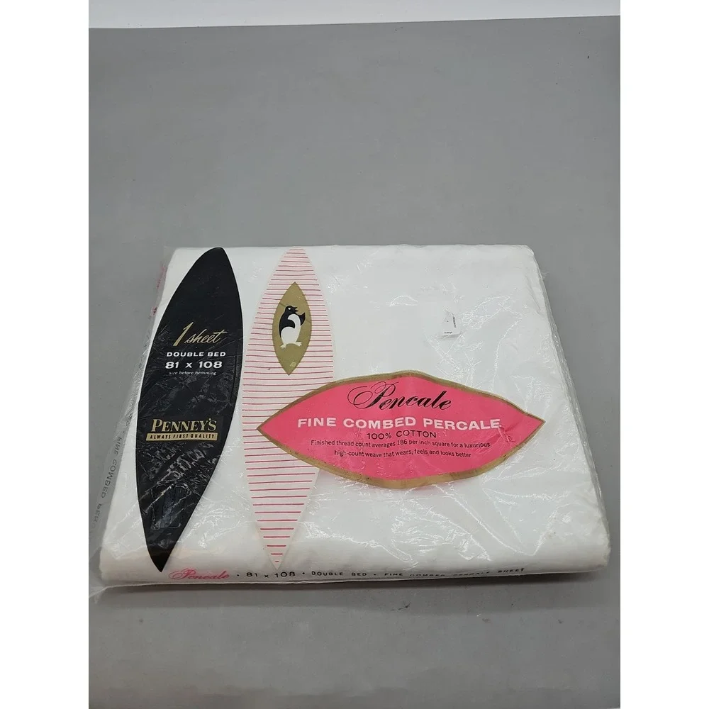 Vintage Double Bed‎  Flat Sheet Set Penneys Pencale White  NOS